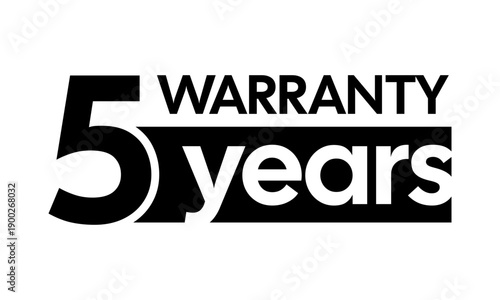 Minimalist Black and White 5 Year Warranty Badge – Professional Guarantee Vector Label for Long-Term Product Assurance and Business Branding isolated on white - High-Quality Stock Illustration