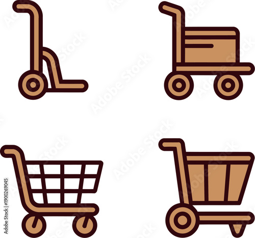 A collection of various shopping carts and trolleys on a white background