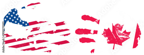 United symbols of America and Canada show friendship and cooperation between two nations in a shared design on a white background