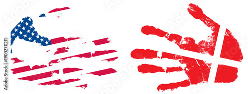 Hands showing symbols of two nations representing connection and division in a creative design