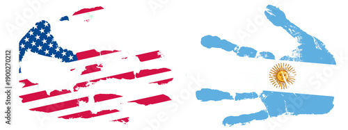 Flags of the United States and Argentina shown as handprints on a white background during a cultural exchange event