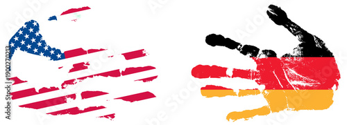 Hands of the United States and Germany join to symbolize friendship and cooperation through shared values and collaboration in various fields