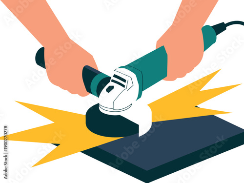 A person using an angle grinder to cut through a metal plate with sparks flying everywhere.