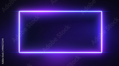 Vibrant Purple Neon Rectangle Frame with Luminous Glowing Light Effects on Dark Background for Modern Digital Banners and Copyspace