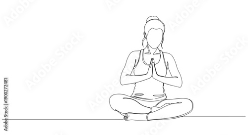 One Line Art Continuous Drawing of a Woman Meditating in a Lotus Pose, Minimalist Vector Illustration