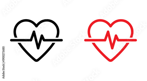 Red Heart Pulse Icon with EKG Line for Healthcare and Wellness