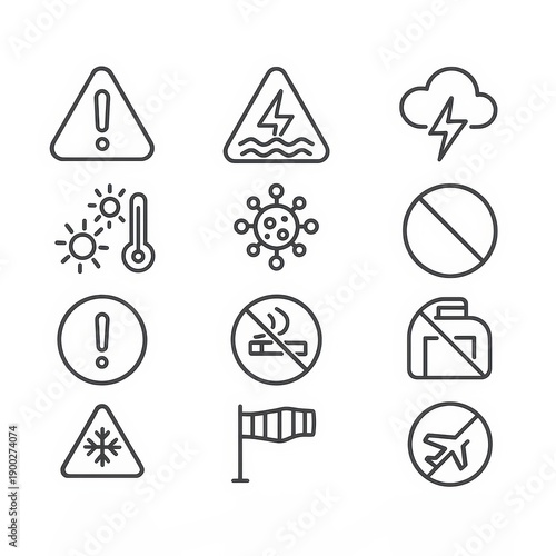 Minimal Warning and Safety Signs Icon Set