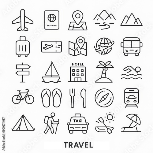 Travel Essentials Icon Set 25 Minimal Line Icons