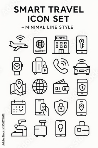 Smart Travel Icon Set. Minimal Line Style