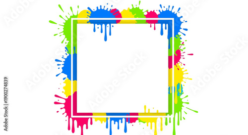 Colorful abstract paint splatter frame with a white square in the center for text and graphics