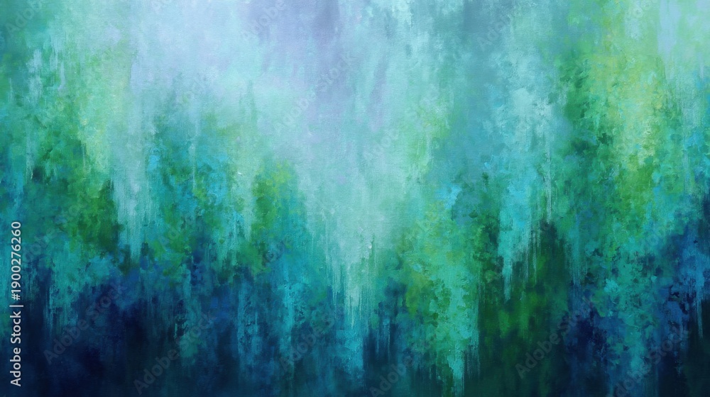 Obraz premium Abstract blue green forest impressionist artwork with ethereal light and texture.