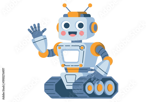 A cheerful cartoon robot waving its hand in a friendly gesture