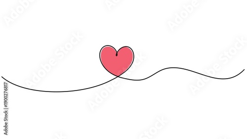 Red heart shape continuous line drawing video. Love symbol.