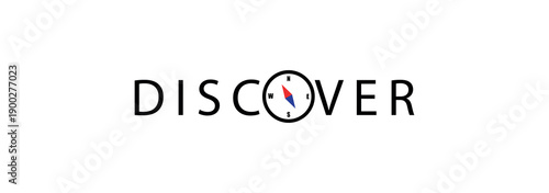 Discover word logo isolated on a white background. discover with compass icon. Vector illustration.