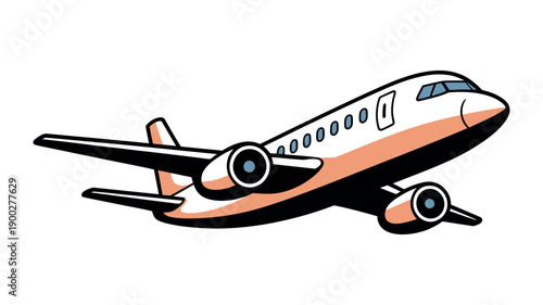 A cartoon airplane flying through the sky with a peach and white color scheme