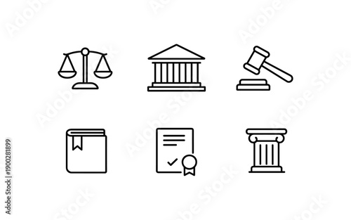 Collection of legal and justice icons representing law, court, and rights
