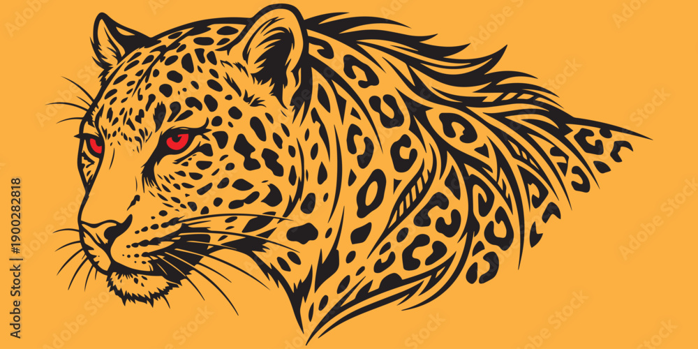 Φωτογραφία Majestic Leopard Portrait Wildlife Line Art Illustration.