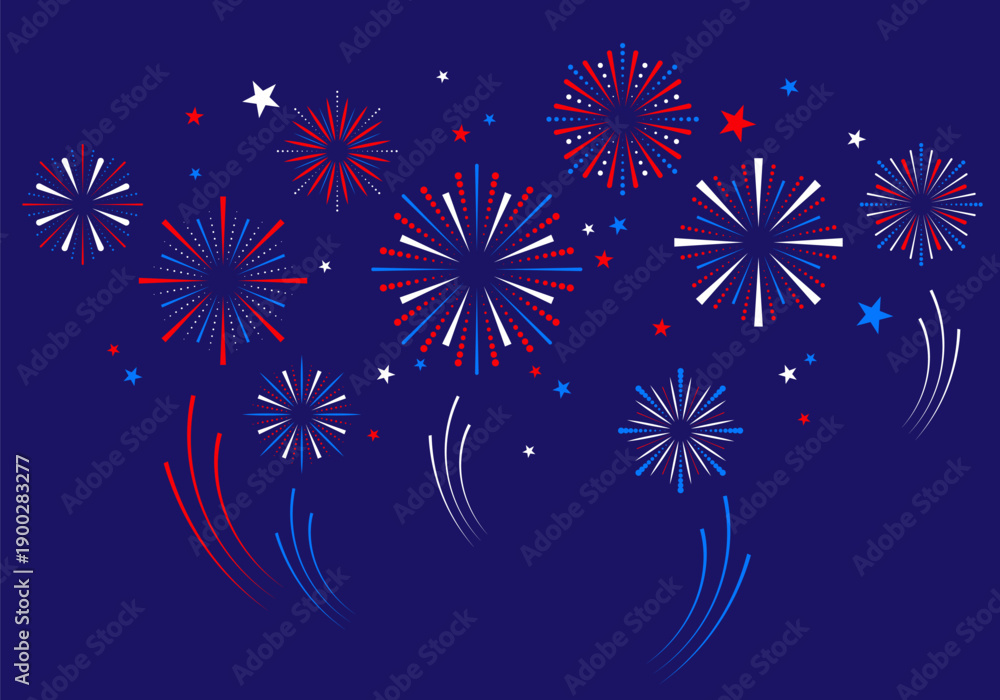Naklejka premium Fireworks. 4th of July, Independence Day background with fireworks