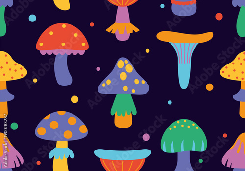 Seamless pattern with mushrooms. Seamless pattern with fairytail mushrooms
