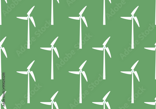 Eco friendly seamless pattern with wind turbines. Green energy concept, renewable energy, clean electricity production