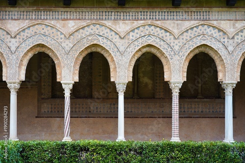The magnificent Benedictine Cloister in Monreale near Palermo is part of the Cathedral of Monreale.