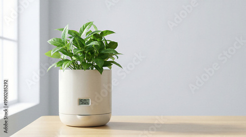 Smart pot with humidity control. Copy space