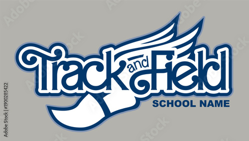 track and field team design with winged foot for school, college or league sports