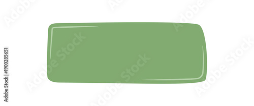 Hand drawn fluid box icon with organic shape and soft background. Green rectangle textbox and blob for quote or message, modern speech format handdrawn detail for distinctive label style.