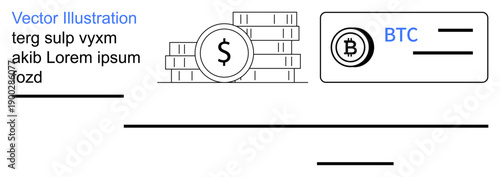 Fintech innovation, online transactions, digital wallets, blockchain economy, money management, payment systems. Stack of coins, dollar bitcoin symbol payment card. Fintech innovation and online