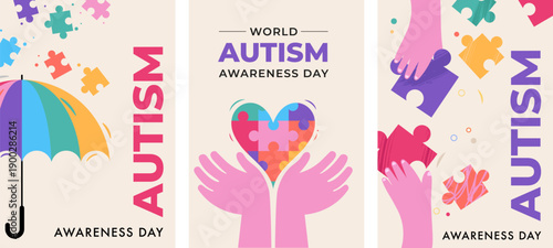 World autism awareness day vertical banner templates and poster backgrounds set