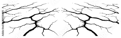 Symmetrical hand drawn illustration of cracked dry ground or parched earth surface