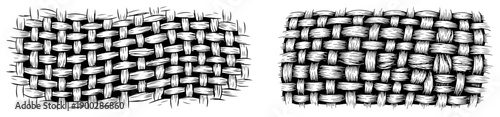 Hand drawn sketch of woven burlap fabric texture in engraving style