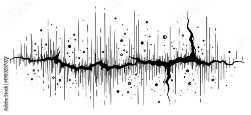 Artistic sound wave or seismic pulse illustration with cracked texture and vertical lines
