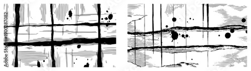 Set of hand drawn abstract ink textures with crossed lines and splatters