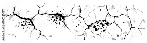Detailed hand drawn illustration of a cracked wall or dry earth surface