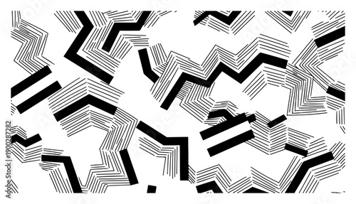 Abstract minimalist geometric pattern with bold zigzag lines and parallel bands