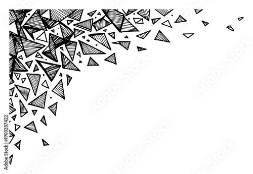 Dynamic explosion of shattered geometric triangle fragments in a corner composition