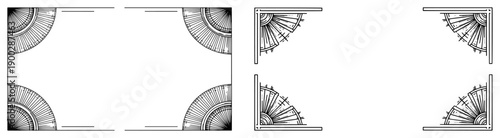 Hand drawn vintage corner frames with etching and woodcut style decorative elements
