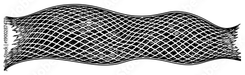 Wavy horizontal banner with dense hand drawn cross hatching and net texture shading