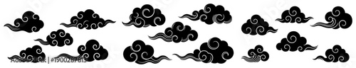 Set of traditional oriental cloud patterns in a classic Vietnamese and Chinese graphic style