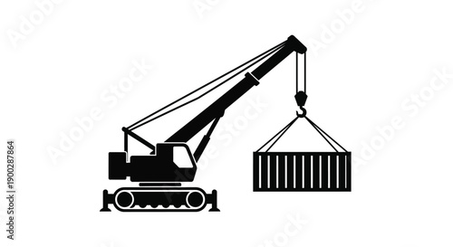 Black silhouette of a crane lifting a shipping container silhouette