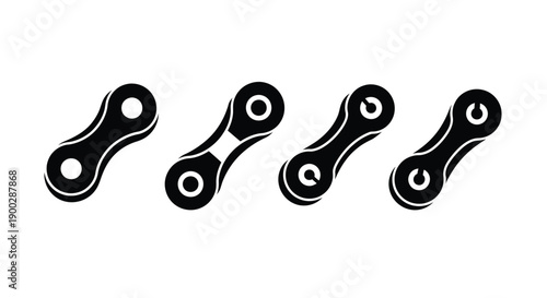 Four bicycle chain links displayed in a linear arrangement silhouette