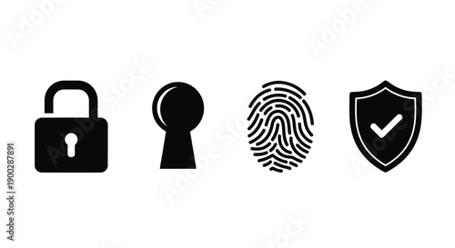 Security icons depicting protection identity and access control silhouette