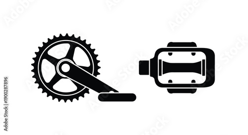Bicycle pedal and chainring graphic in a stark black silhouette