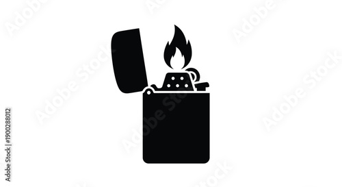 Black silhouette of a lighter with a flame simple design silhouette