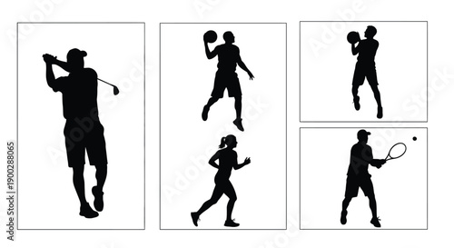 Athletic figures engaged in various sports depicted as a silhouette