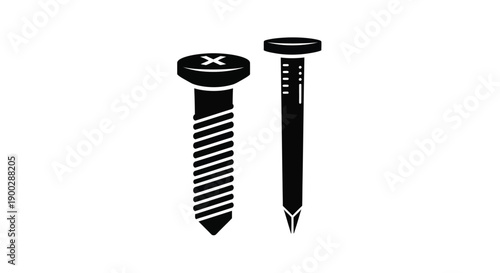 Two fasteners a screw and a nail in black silhouette