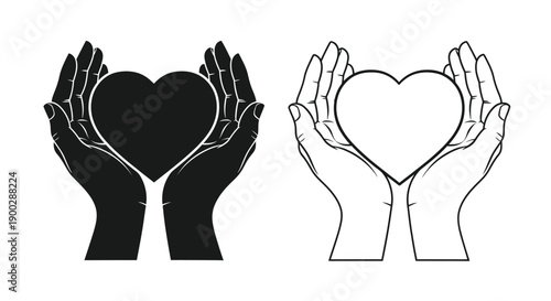 Hands cradling a heart shape in contrasting styles a striking silhouette