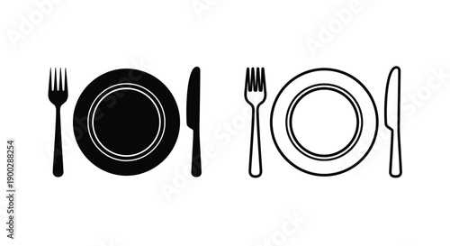 Black and white dinnerware arrangement presented as a bold silhouette