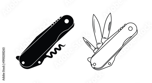 Black and white illustration of an open and closed pocket knife silhouette